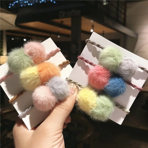 Koreanischer Stil Webpelz Nerz Pompon Haargummis Für Damen Mädchen Herbst Winter Elastisches Haarband Handgefertigt Kopfschmuck