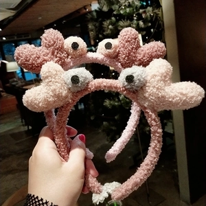 Bandeau en Peluche Mignon Gros Yeux Crabe Coeur Polaire Douce Bande Cheveux pour Lavage Visage Maquillage Douche Accessoire Tête