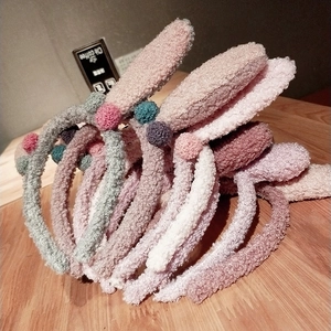 Serre-tête oreilles de lapin en peluche aux couleurs macaron rose et bleu pour femme