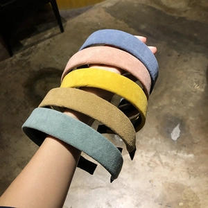 Detailed set of five wide velvet headbands in assorted solid colors for women