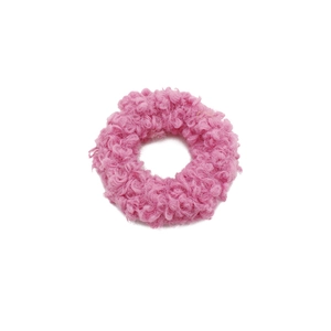 Pink plush teddy fleece hair scrunchie for women, soft fuzzy elastic hair tie accessory