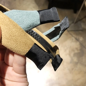 Minimalist solid color suede headband set in mustard yellow and greyish blue colors