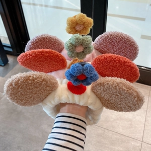 Schattige Pluche 3D Bloem Hoofdband Voor Vrouwen Zachte Berenoren Elastische Haarband Voor Gezichtsreiniging Make-up Huidverzorging Zachte Pluche Spa Hoofddeksels Koreaanse Stijl Haaraccessoires