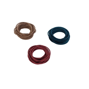 Ensemble d'élastiques à cheveux marron, bleu marine et bordeaux sur fond blanc