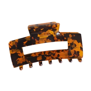 Large acetate hair claw clip with tortoise shell pattern and hollow rectangle design
