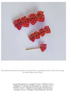 Dimensions détaillées et poids pour le lot de 3 pinces à cheveux fraise en acrylique