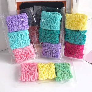 Set of three colorful pleated bubble hair scrunchies with high elasticity for women