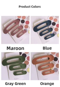Detailed view of matte finish hair clip sets in four colors with hollow oval design