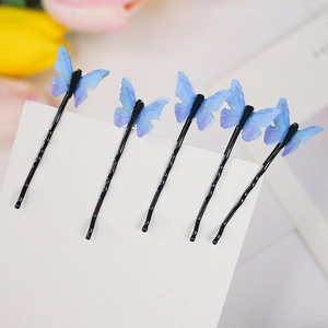 Traumhaft Blau Schmetterling Haarspangen Set Süße Chiffon Stoff Schmetterling Bobby Pins Legierung Wellen Seitenclips Für Mädchen Damen