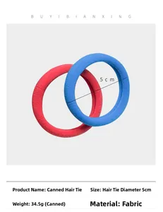 Close-up of 5cm diameter cloth hair ties set in red and blue high elasticity fabric
