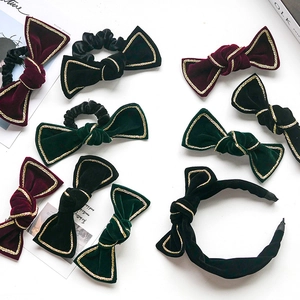 Vintage Velvet Bow Hair Clip For Women Elegant Gold Trim Bowknot Hair Tie Scrunchies Retro Velvet Headband Hair Accessories