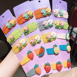 Kids Fruit Daisy Flower Crochet Hair Clips Plastic Resin Avocado Strawberry Pineapple Pattern Hair Accessories For Girls
