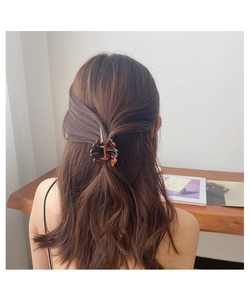 Model wearing a large amber tortoiseshell hair claw clip for a half-up hair styling