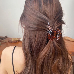 Large amber tortoiseshell butterfly hair claw clip for elegant women updo hairstyles