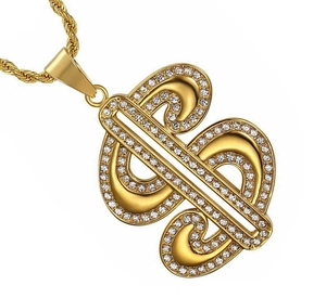 Hip hop style gold-plated double B letter pendant necklace with white rhinestones