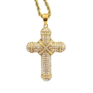 Vintage Hip Hop 316 Stainless Steel Cross Pendant Only Without Chain Gold Plated Religious Rhinestone Inlaid Pendant