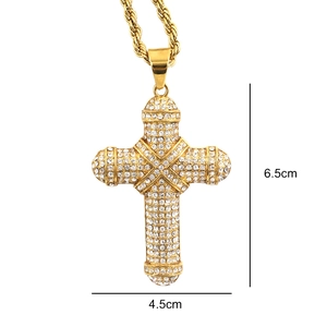 Hip hop vintage gold plated cross necklace with sparkling cubic zirconia stones