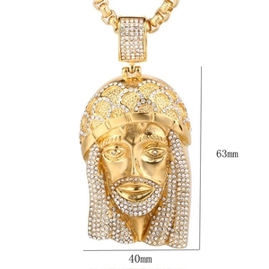 Hip hop gold plated Jesus piece pendant with white cubic zirconia and square box chain