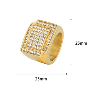 Detailed macro view showing the 25mm dimensions of a wide iced out gold hip hop ring