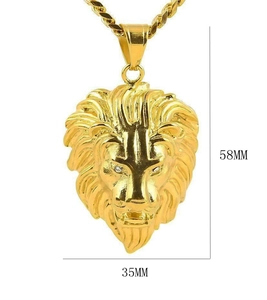 Collier pendentif tête de lion pour homme avec chaîne cubaine et yeux en cristal