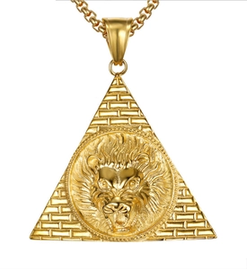 Egyptian Pyramid Lion Head Pendant 316 Stainless Steel Gold Plated Hip Hop Men Jewelry Pendant Only Without Chain