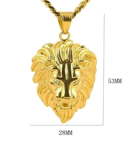 Collier hip hop avec pendentif tête de lion plaqué or et chaîne torsadée de 53MM