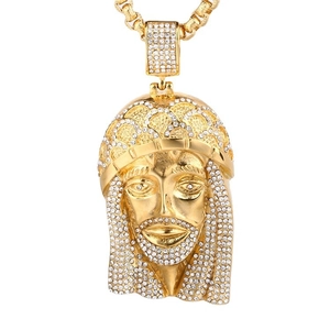 Hip Hop Jesus Head Pendant Only Without Chain 316 Stainless Steel Gold Plated Zirconia Inlaid Iced Out Religious Men Jewelry