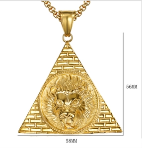 Ancient Egyptian lion head gold plated pyramid pendant with hip hop style chain