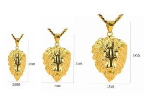 Collier avec pendentif tête de lion plaqué or pour homme avec yeux en cristal en trois tailles