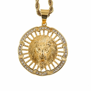 316 Stainless Steel Lion Head Pendant Gold Plated Zirconia Relief Pendant Only Without Chain For Men Hip Hop Street Style