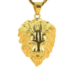 Pendentif Tête de Lion Hip Hop en Acier Inoxydable 316 Animal Rugissant Plaqué Or Yeux en Strass Bijoux Punk pour Hommes