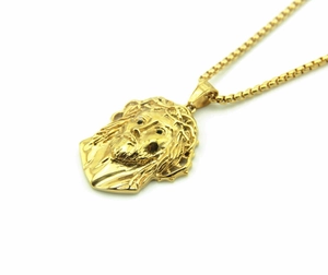 Golden Jesus head pendant necklace with vintage steel box chain for men and women