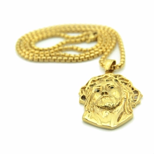 Hip hop style gold Jesus head pendant with polished box chain for men fashion