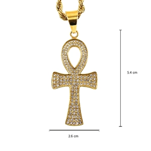 Pendentif croix Ankh dorée avec strass, collier égyptien de 5,4 cm de haut pour homme