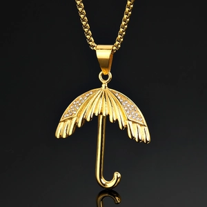 Pendentif Parapluie en Acier Inoxydable 316 Hip Hop Rock Plaqué Or Avec Strass Pendentif Seul Sans Chaîne Bijoux de Mode Homme Femme