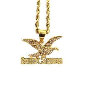 Hip Hop Punk Eagle 316 Stainless Steel Gold Plated Pendant Only Brick Squad Rhinestone Men Women Jewelry