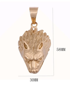 Hip-Hop Wolfskopf Anhänger aus Gold-Edelstahl, Abmessungen 58mm x 30mm für Herren