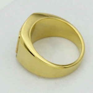 Men's hip-hop style square flat top ring in 18k gold-plated stainless steel