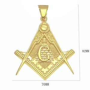 Gold plated Masonic square and compass pendant necklace with 82mm height dimension
