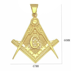 Vintage gold plated stainless steel Masonic pendant necklace with square and compass