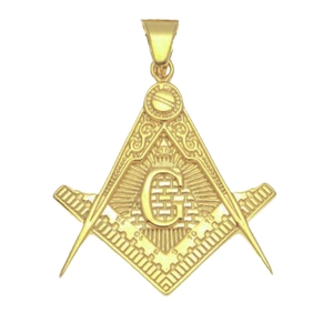 Vintage gold plated stainless steel Masonic pendant necklace with square and compass