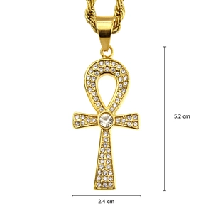 Ciondolo croce Ankh egiziana classica in oro con strass e dimensioni della catena