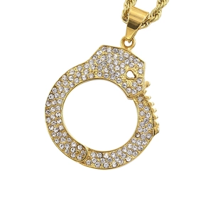 Hip hop style gold plated handcuff pendant necklace with sparkling pavé crystals