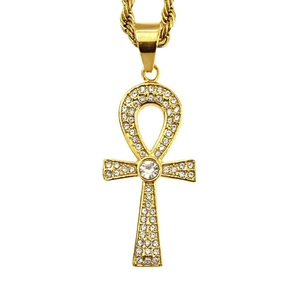 Classico Ciondolo Croce Egizia Ankh Solo (Senza Catena) Acciaio Inossidabile 316 Strass Intarsiato Retro Hip Hop Gioielli Unisex