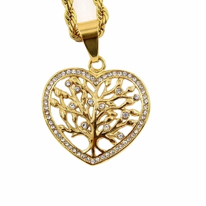 Stainless Steel Hollow Heart Tree Of Life Pendant For Women Gold Plated Rhinestone Pendant Only Without Chain Fashion Jewelry