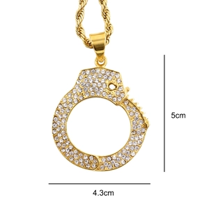 Gold iced out handcuff pendant necklace with rope chain and 5cm size dimensions