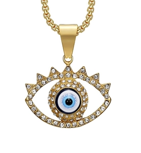 Vintage Stainless Steel Evil Eye Pendant Only Without Chain Gold Plated Pave Rhinestone Fashion Jewelry Pendant For Women