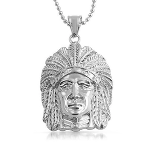 Hip hop silver stainless steel Native American Indian chief pendant necklace with bead chain