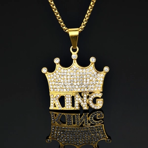 Hip Hop 316 Edelstahl Krone KING Anhänger Halskette Für Herren Gold Überzogen Strass Pave Iced Out Punk Schmuck Zubehör