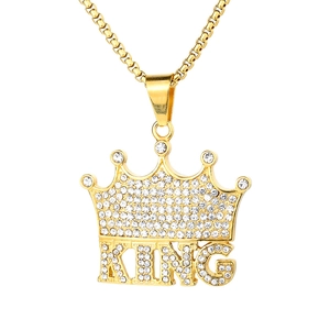 Hip-Hop Gold-Kronen-Halskette KING Anhänger mit weißen Kristallen und Box-Kette